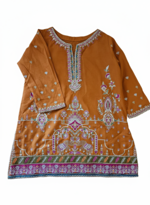 Orange embroidered embellished shirt