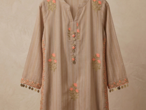 Embroidered Beige Striped Shirt