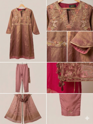 Embroidered Mauve Anarkali Set 3 pc