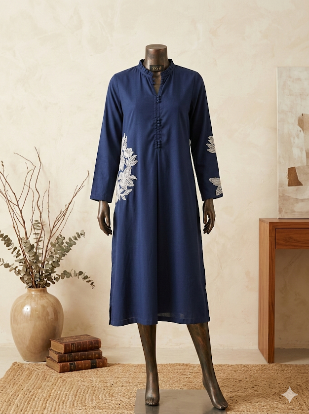 navy blue kurta with beautiful embroidery
