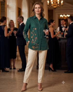 embroideried dark green shirt