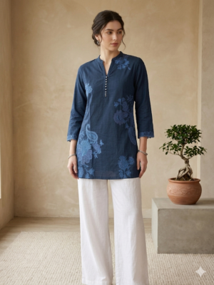 blue embroidery short top