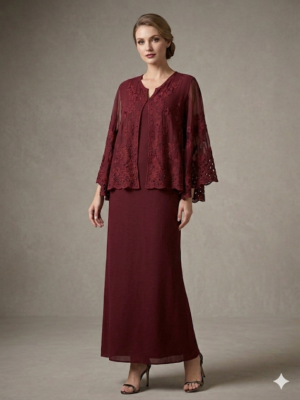 maroon cape dress