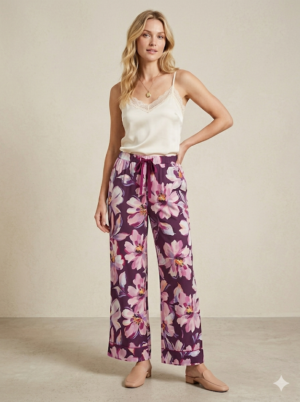 purple bottom with printed flowers
