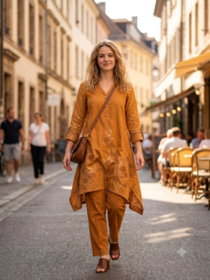 mustard flared kurta